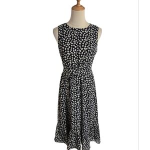 J. Crew Navy Blue Sleeveless Midi Dress with White Floral Print